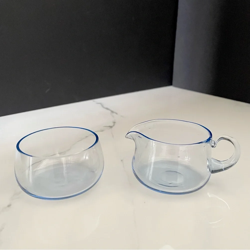 Vintage Blue Glass Sugar & Creamer SET